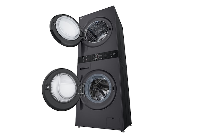 LG WashTower Matte Black (Waschmaschine: EEK A, 10kg, 1350 U./Min.; Trockner: EEK C, 10kg) Waschmaschine & Trockner in einem Gerät I WT1210MMF, WT1210MMF